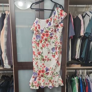 ASOS Red and Pink One Shoulder Ruffled Cocktail Dress